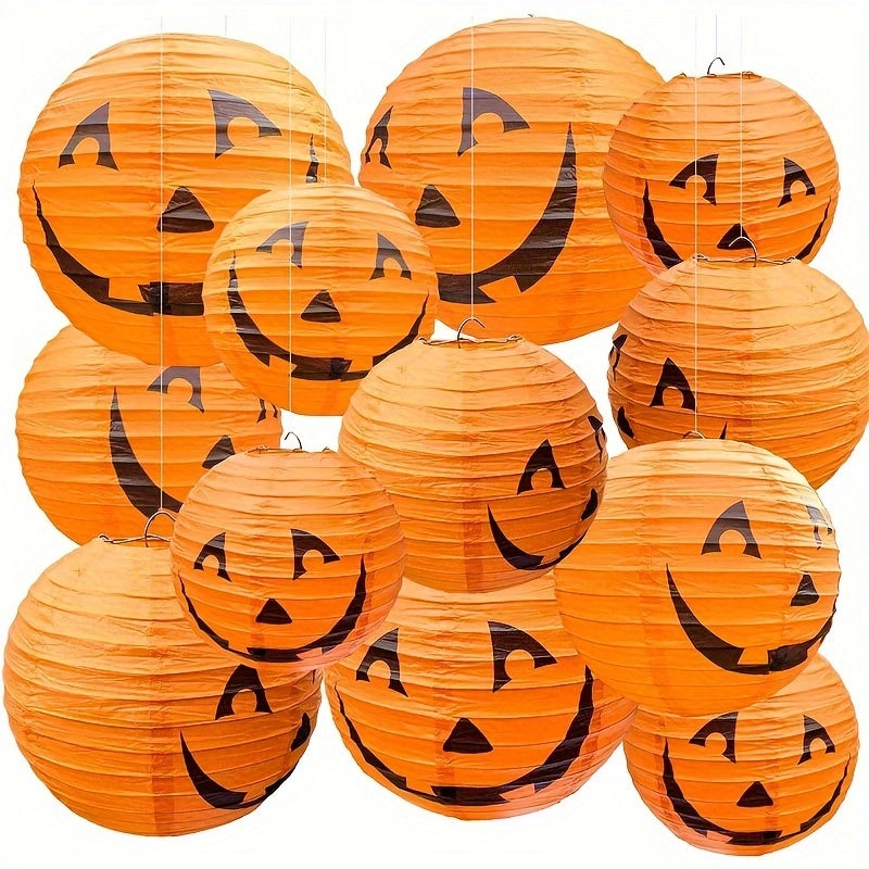 Pompoen papieren lantaarns 12 stuks oranje decoratie sfeerverlichting feest Halloween binnen buiten hangend | Sulvida