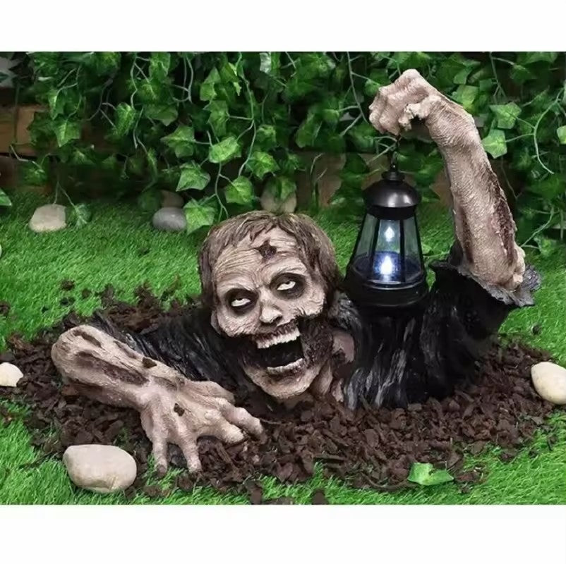 Zombiebeeld met Lantaarn – Weervast Decoratief Tuinornament Halloween Sculptuur voor Tuin Terras Buiten | Sulvida