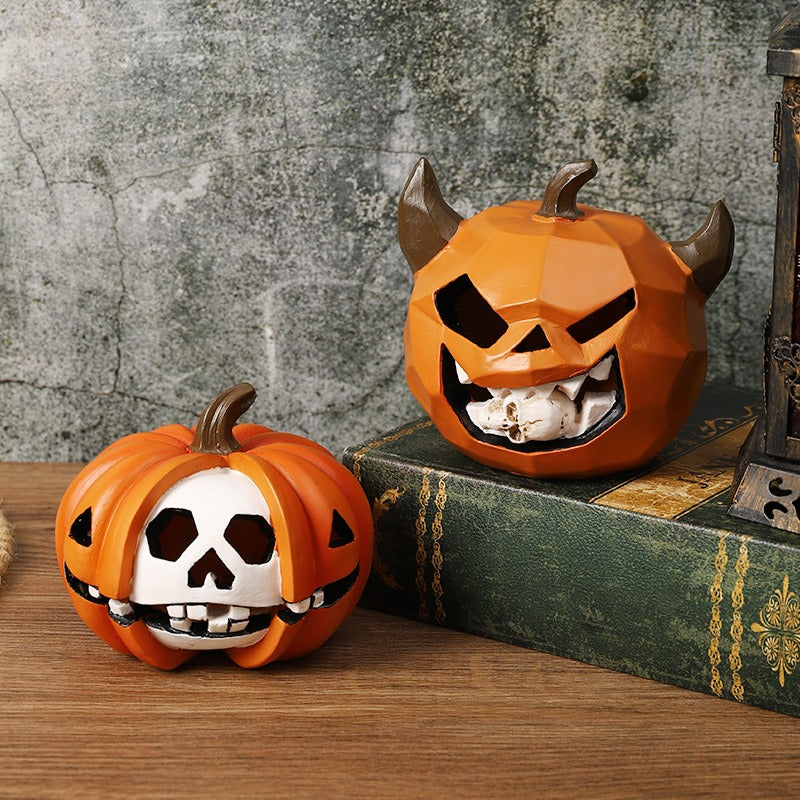 Pompoen Schedel Decoratie Hars Figuur Halloween Ornament Bureau Display Griezelig Gothic Interieur Accessoire | Sulvida