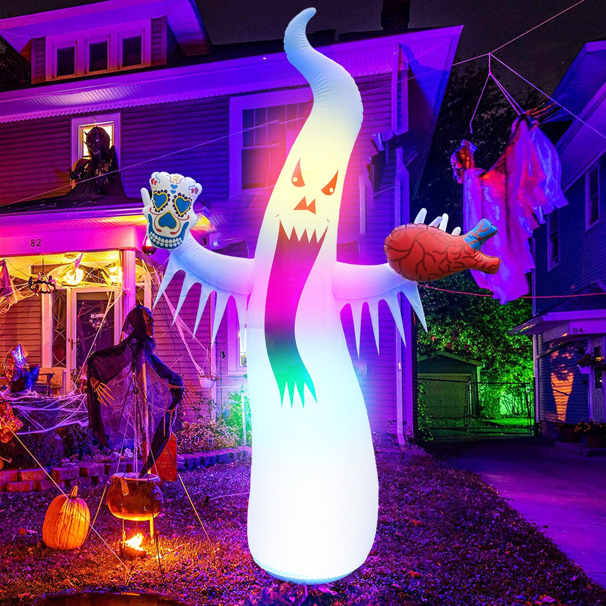 Opblaasbare Spookfiguur met LED Verlichting en Afstandsbediening voor Halloween Tuin en Buiten Decoratie | Sulvida