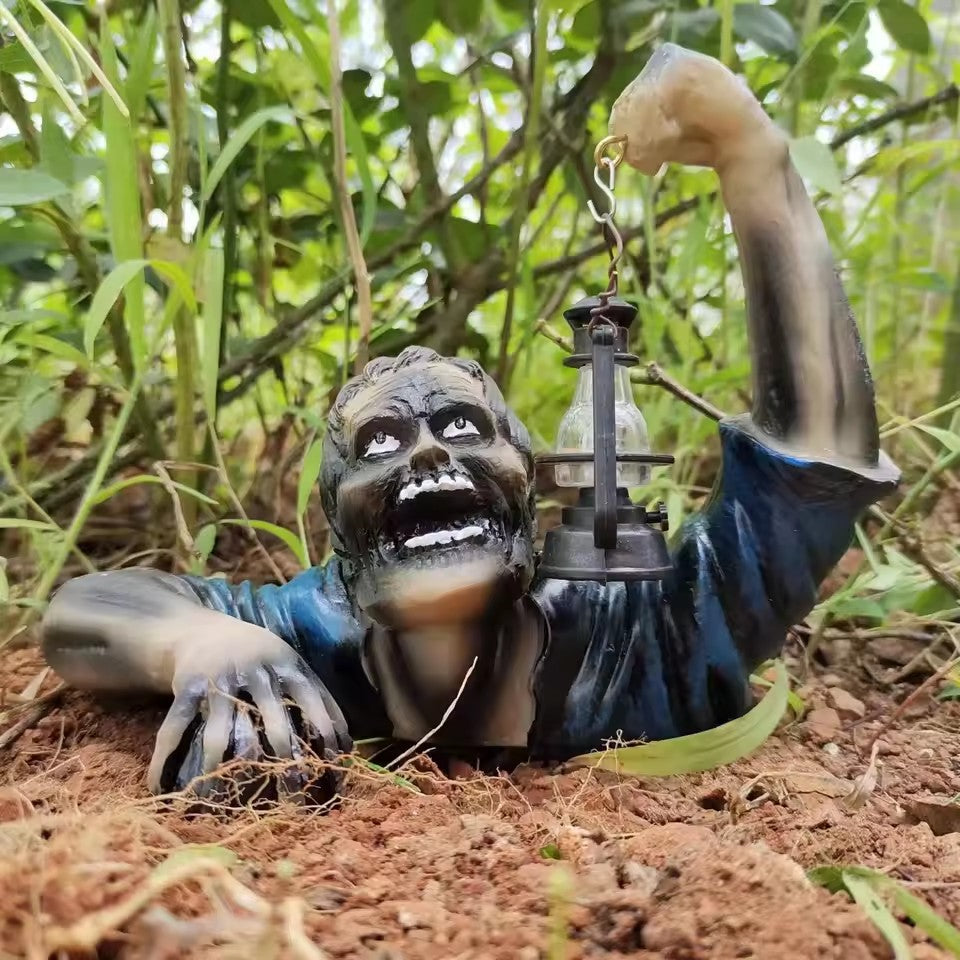 Zombiebeeld met Lantaarn – Weervast Decoratief Tuinornament Halloween Sculptuur voor Tuin Terras Buiten | Sulvida