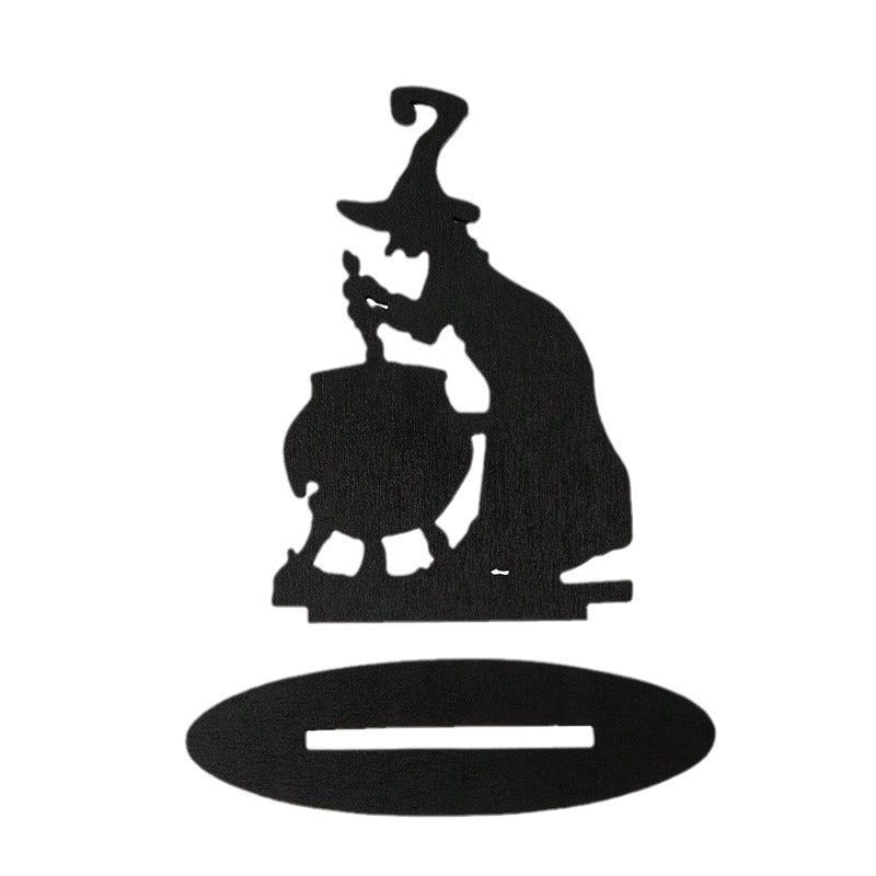Houten Halloween Heks met Kat Figuur – Decoratieve Apotheek Ornament Herfstdecoratie voor Feestelijke Sfeer | Sulvida