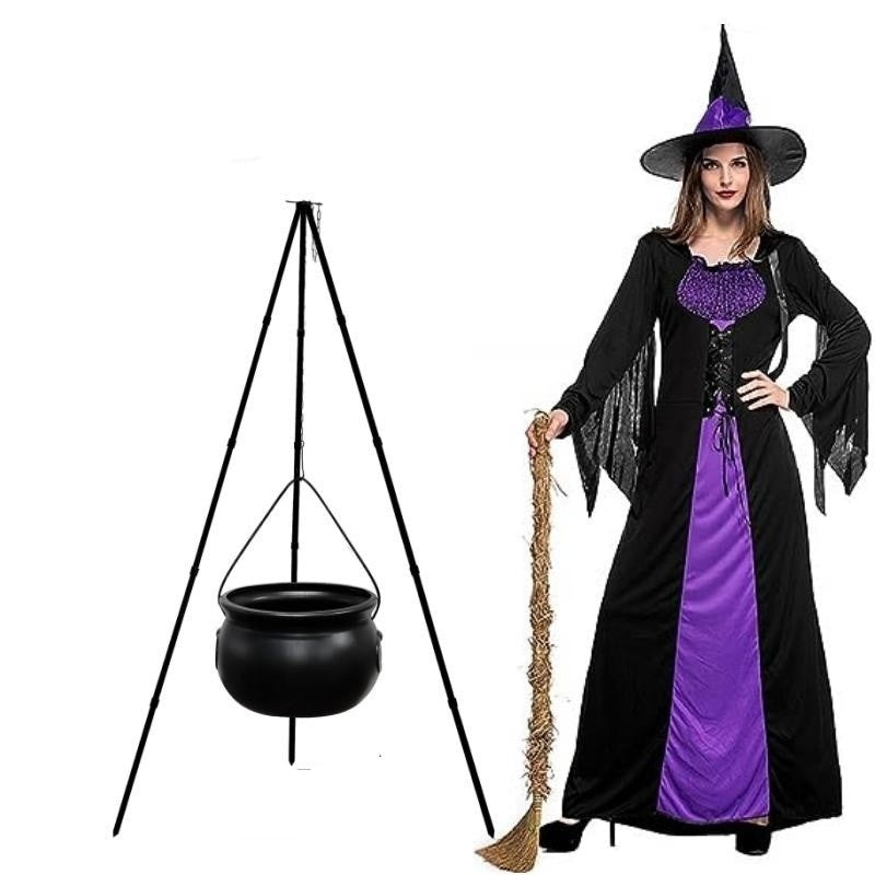 Grote Heksenketel met Driepoot Halloween Decoratie Verlicht Snoepschaal Tuindecoratie 130 cm Feestdecoratie | Sulvida