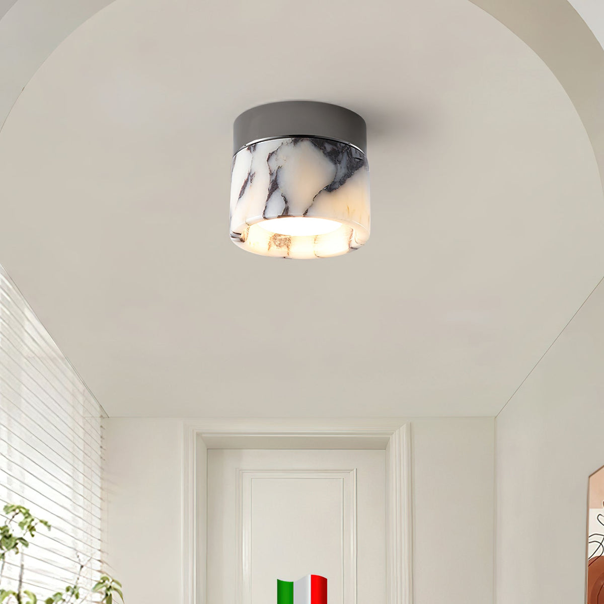 Ronde plafondlamp natuursteen glas metaal E26 E27 IP20 wit zwart klassieke opbouw plafondverlichting | Sulvida