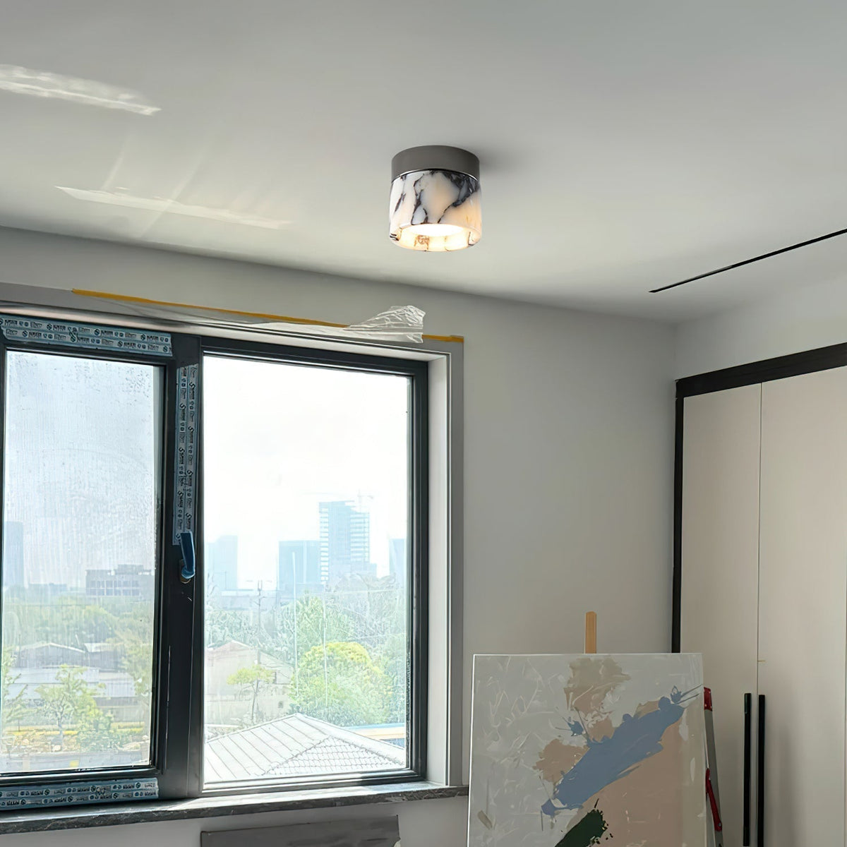 Ronde plafondlamp natuursteen glas metaal E26 E27 IP20 wit zwart klassieke opbouw plafondverlichting | Sulvida