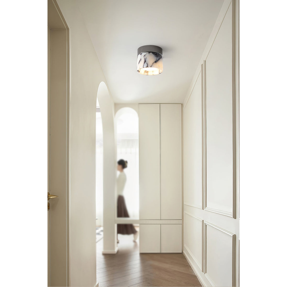 Ronde plafondlamp natuursteen glas metaal E26 E27 IP20 wit zwart klassieke opbouw plafondverlichting | Sulvida