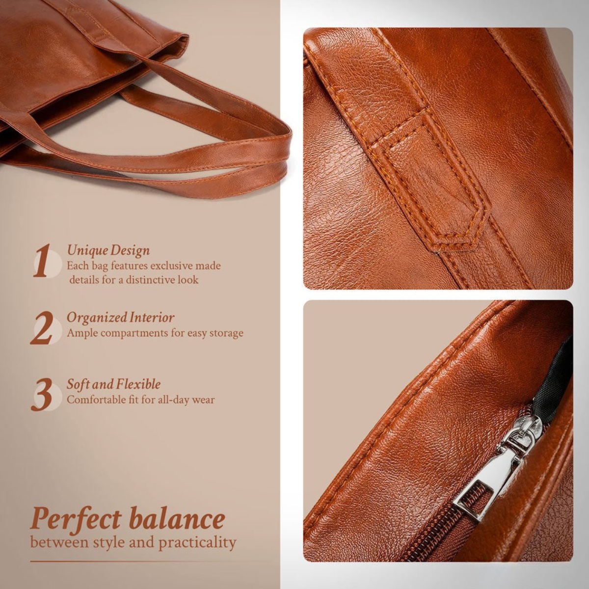 Sac à bandoulière en cuir avec fermeture magnétique, café, cognac, beige, sac à main vintage, bandoulière pour femme, élégant | Sulvida