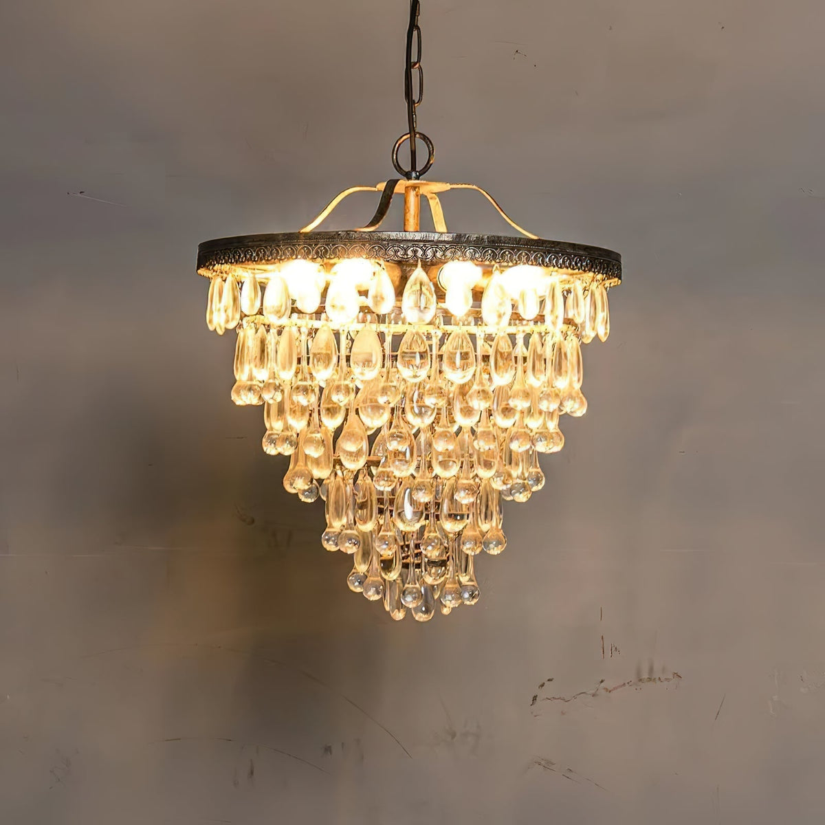 Kristallen Kroonluchter met Ijzeren Armen – Antiek Brons Vintage Plafondlamp voor Woonkamer Eetkamer | Sulvida