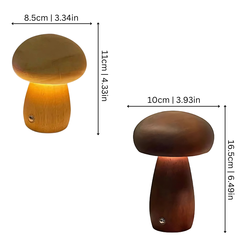 Paddenstoellamp in Lichtbruin en Donkerbruin – Natuurlijk Houten Nachtlampje met Stemmingsvol Warm Licht – Klein en Groot Model – Sfeerlamp voor Slaapkamer Kinderkamer | Sulvida