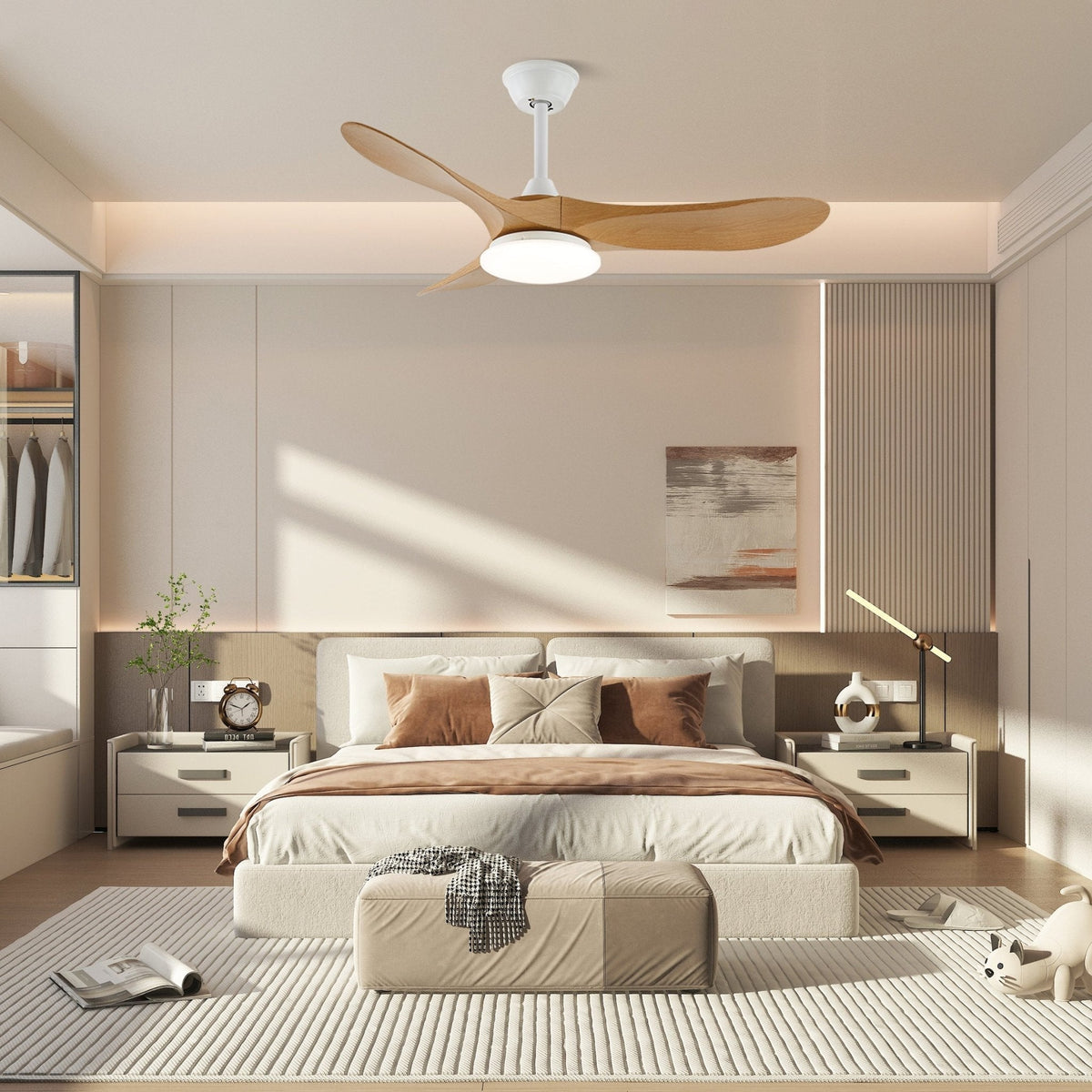 Plafondventilator met Verlichting Houten Bladen 106-132cm Afstandsbediening 6 Snelheden Stil Energiezuinig | Sulvida