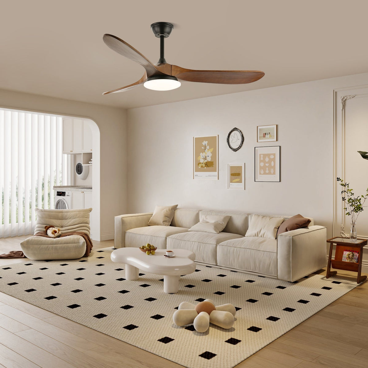 Plafondventilator met Verlichting Houten Bladen 106-132cm Afstandsbediening 6 Snelheden Stil Energiezuinig | Sulvida