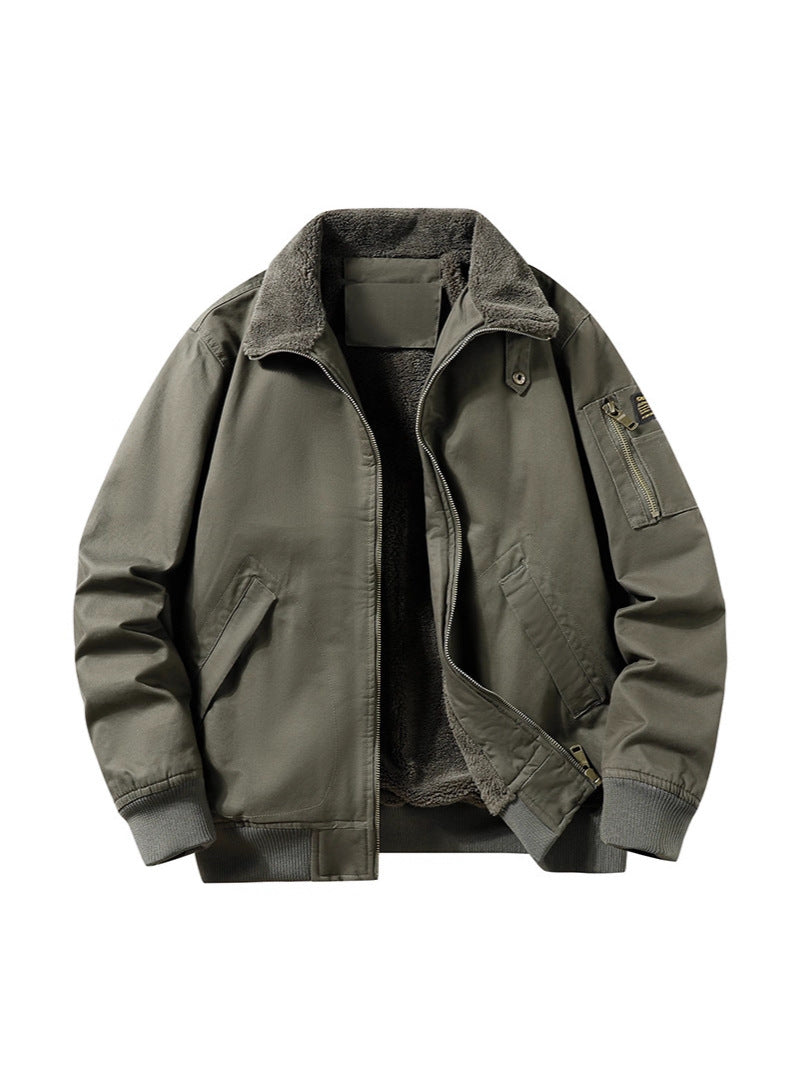 Heren Bomberjack met Fleece Voering Geribbelde Manchetten Winter Jas Zijzakken Warm Casual Winterkleding | Sulvida