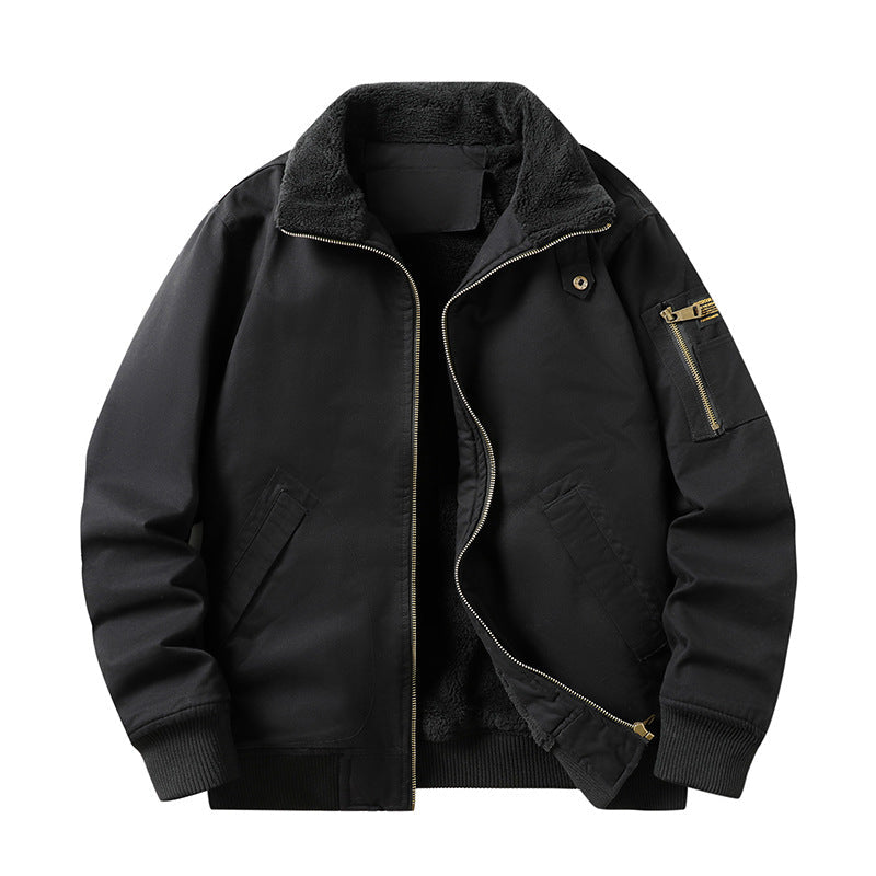 Heren Bomberjack met Fleece Voering Geribbelde Manchetten Winter Jas Zijzakken Warm Casual Winterkleding | Sulvida