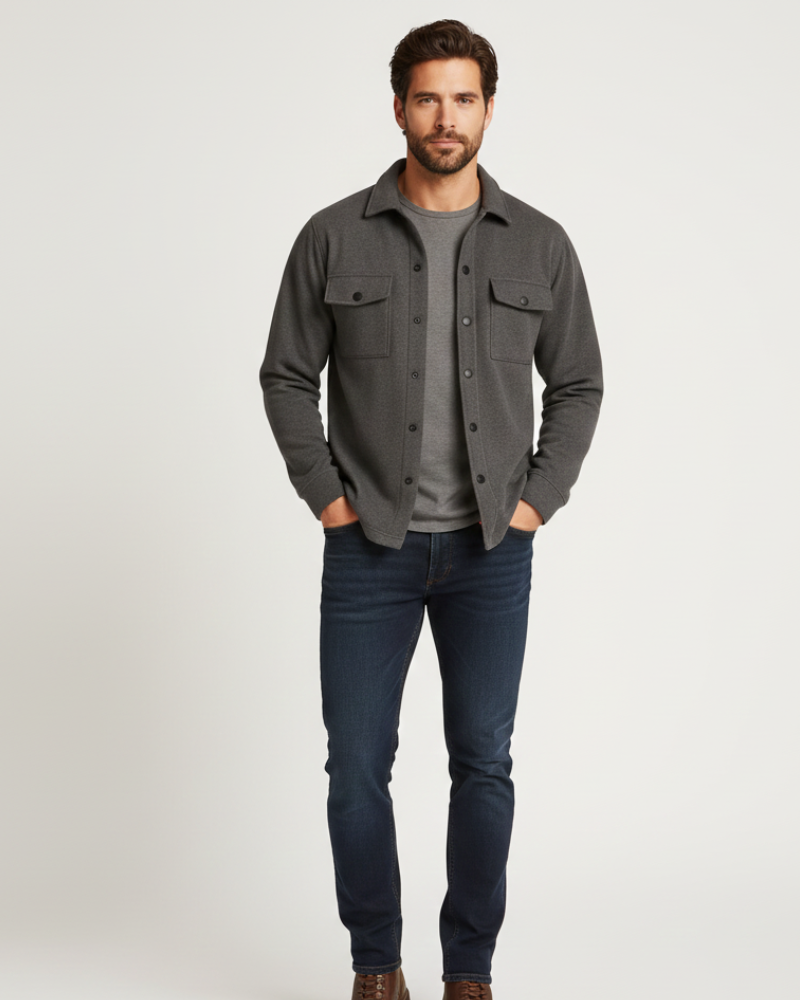 Overshirt Heren Lange Mouwen met Borstzakken Knoopsluiting Casual Overhemdjas Gestructureerd Model Lichtgewicht | Sulvida