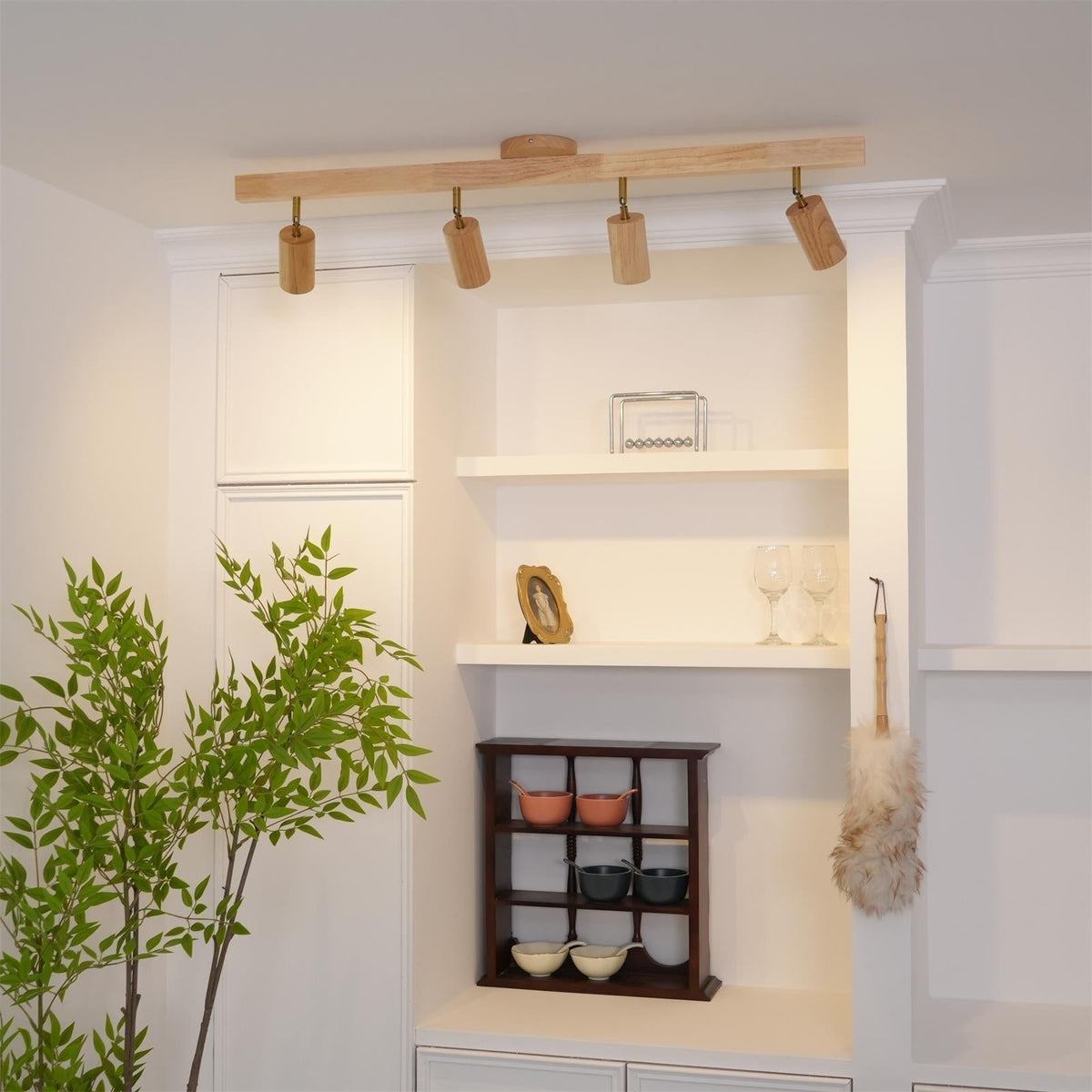Plafondspot Hout Verstelbaar 2-5 Spots Warm Licht Spotbalk Modern Interieur Rail Directe Verlichting | Sulvida