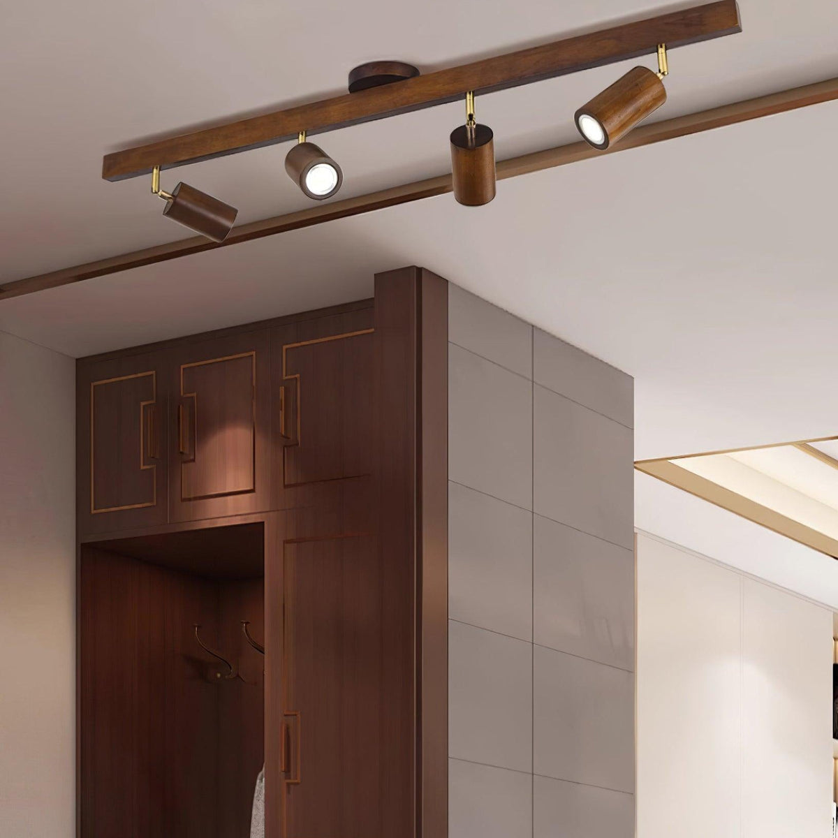 Plafondspot Hout Verstelbaar 2-5 Spots Warm Licht Spotbalk Modern Interieur Rail Directe Verlichting | Sulvida