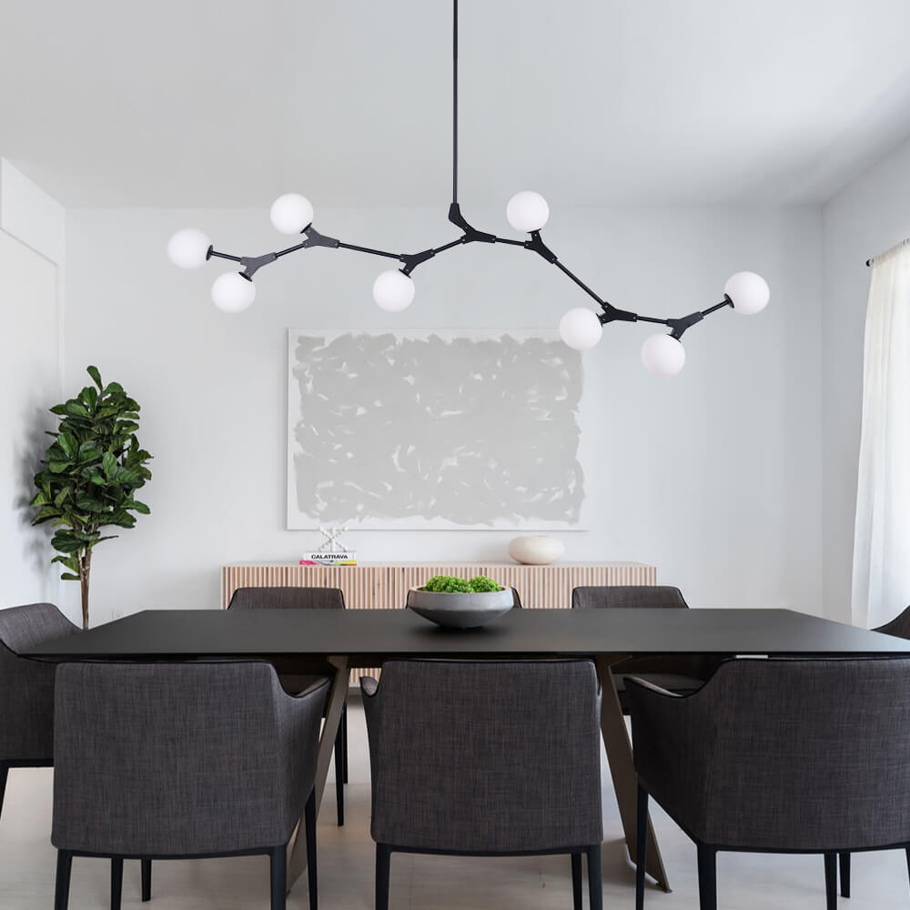 Lineaire Glazen Bollenkandelaar met Verstelbare Staaf 140 cm Kroonluchter voor Eeteiland Eettafel Keuken | Sulvida