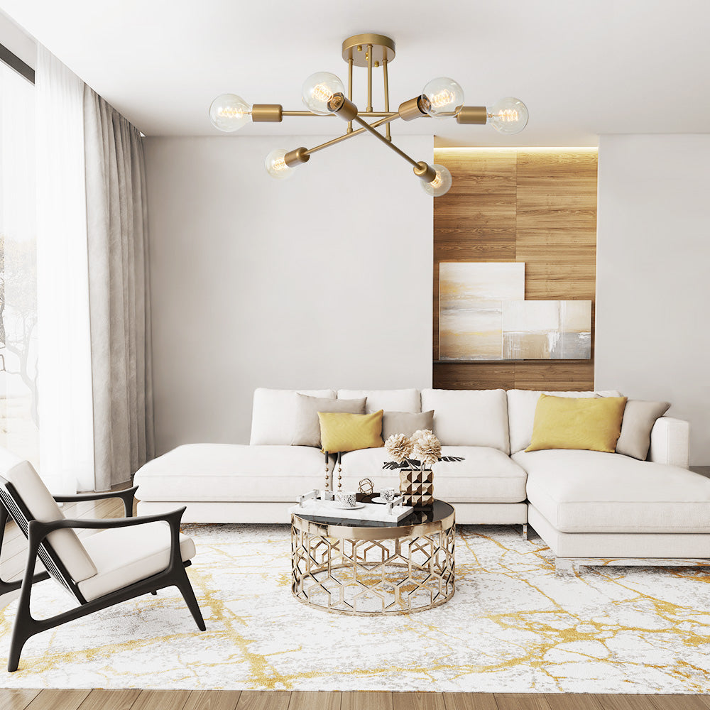 Plafondlamp Messing Semi-Flush 6-Lichts Sputnik Design Goud Modern Verlichtingsarmatuur E26 E27 Fitting | Sulvida