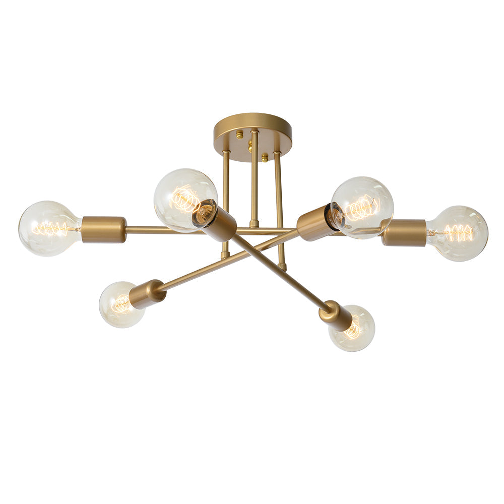 Plafondlamp Messing Semi-Flush 6-Lichts Sputnik Design Goud Modern Verlichtingsarmatuur E26 E27 Fitting | Sulvida