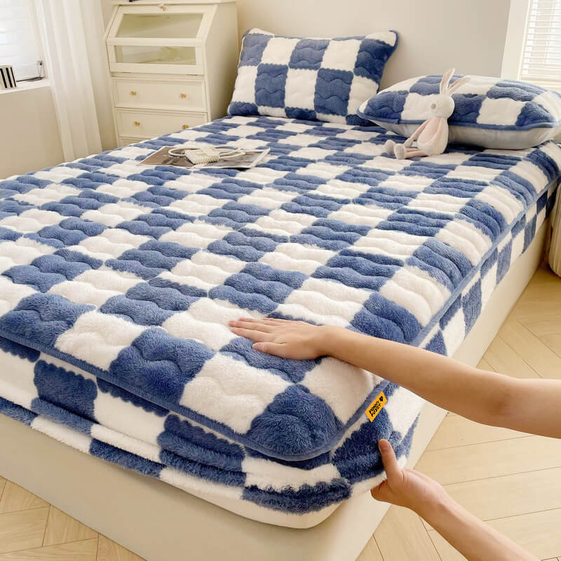 Fluwelen Hoeslaken Geruite Print Zacht Matrashoeslaken Duurzaam Huisdieren Elastiek 90-200cm Bedhoes | Sulvida