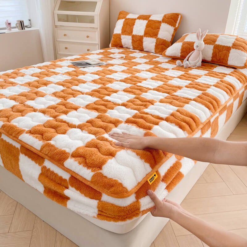 Fluwelen Hoeslaken Geruite Print Zacht Matrashoeslaken Duurzaam Huisdieren Elastiek 90-200cm Bedhoes | Sulvida