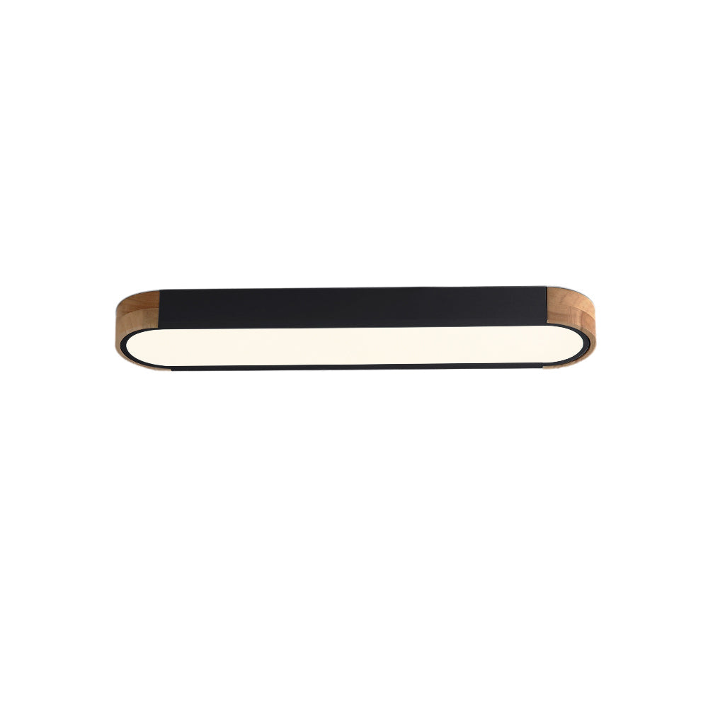 Ovale plafondlamp LED dimbaar 95cm mat zwart wit grijs hout minimalistisch modern design woonkamer slaapkamer | Sulvida