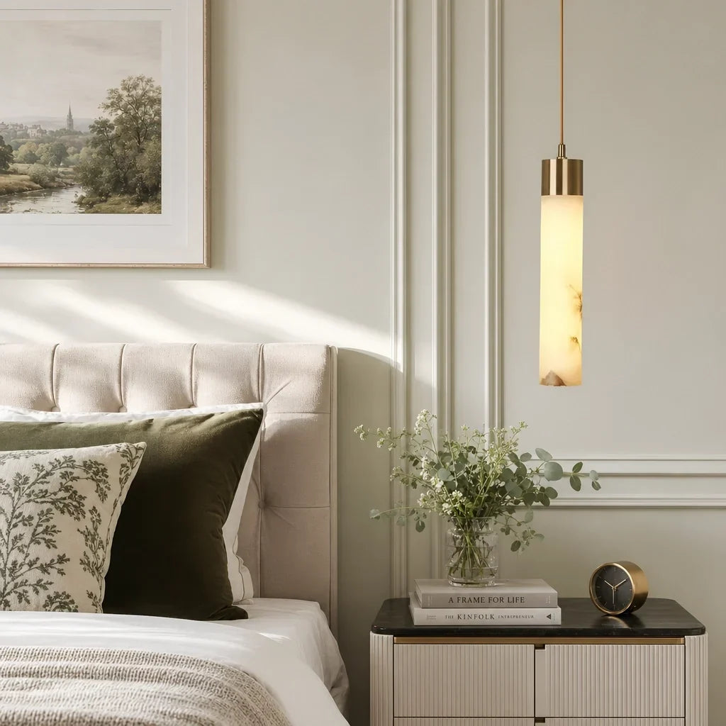 Hanglamp Natuursteen Cilinder Messing LED Buismodel Eettafel Keuken Woonkamer Scandinavisch Modern Design | Sulvida