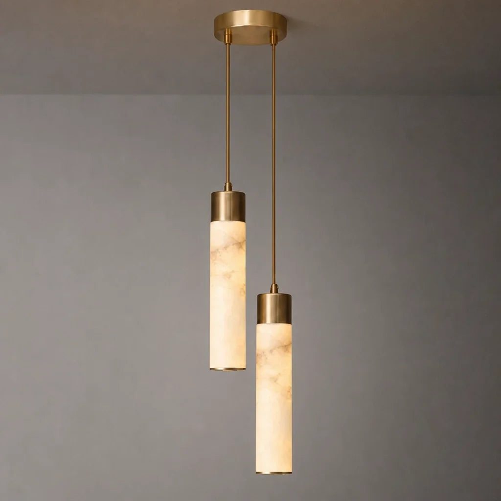 Hanglamp Natuursteen Cilinder Messing LED Buismodel Eettafel Keuken Woonkamer Scandinavisch Modern Design | Sulvida