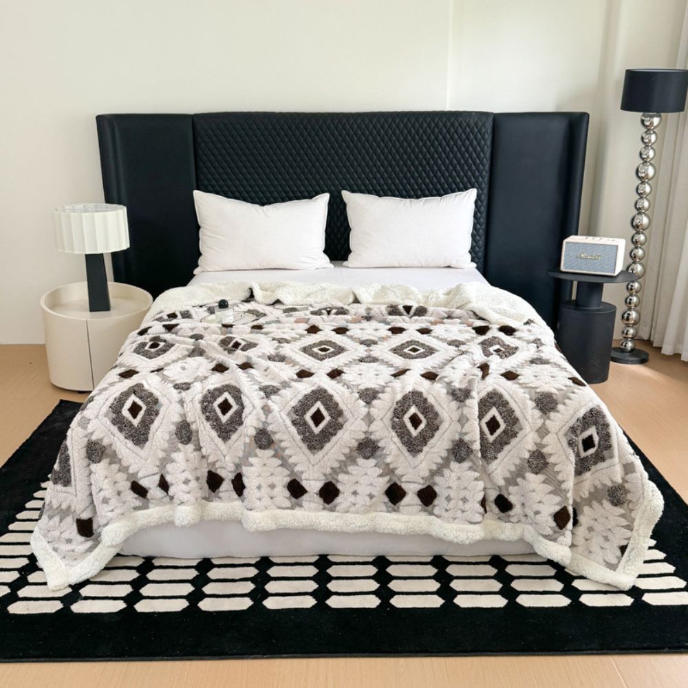 Geometrische Plaid Dubbellaags Fleece Warm Lichtgewicht Modern Decoratief voor Woonkamer en Slaapkamer | Sulvida