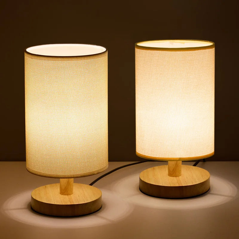 Natuurlijke Tafellamp Hout & Linnen 3 Lichtmodi Dimbaar LED met Afstandsbediening 14 × 28 cm Sfeerlamp | Sulvida