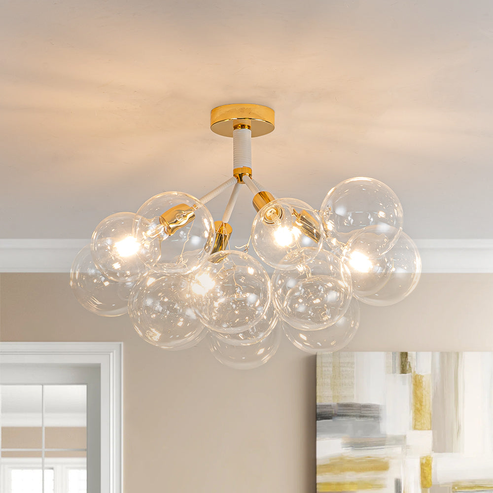 Glazen Bubble Kroonluchter Semi-Plafond Montage Moderne Verlichting Zwart Wit Goud Transparant Bol Sfeer | Sulvida