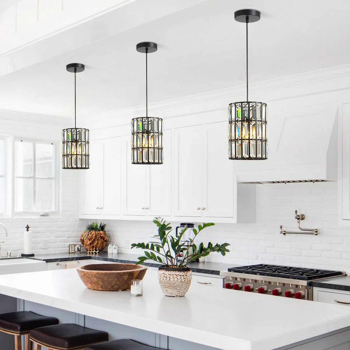Kristallen hanglamp zwart metaal kooi geometrisch design E12 fitting woon- eetkamer sfeerverlichting luxe | Sulvida