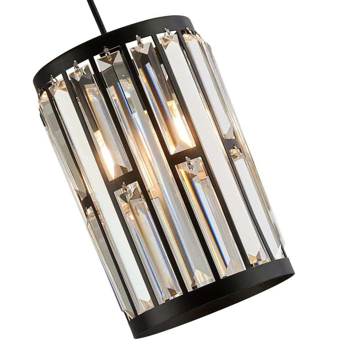Kristallen hanglamp zwart metaal kooi geometrisch design E12 fitting woon- eetkamer sfeerverlichting luxe | Sulvida