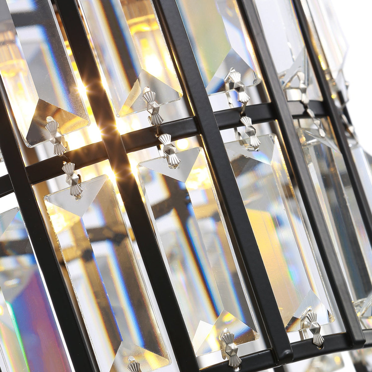 Kristallen hanglamp zwart metaal kooi geometrisch design E12 fitting woon- eetkamer sfeerverlichting luxe | Sulvida