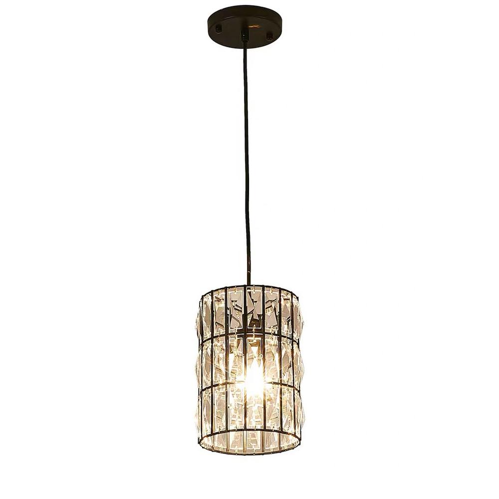 Kristallen hanglamp zwart metaal kooi geometrisch design E12 fitting woon- eetkamer sfeerverlichting luxe | Sulvida
