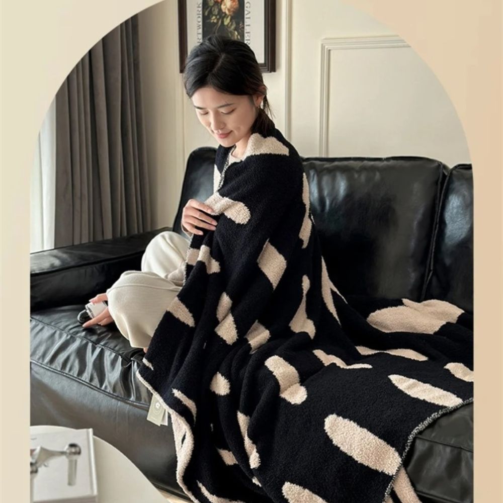 Fleece Plaid Zwart-Wit Stippen 130x170cm Zacht Warme Deken Tweezijdig Woonkamer Slaapkamer Decoratie | Sulvida