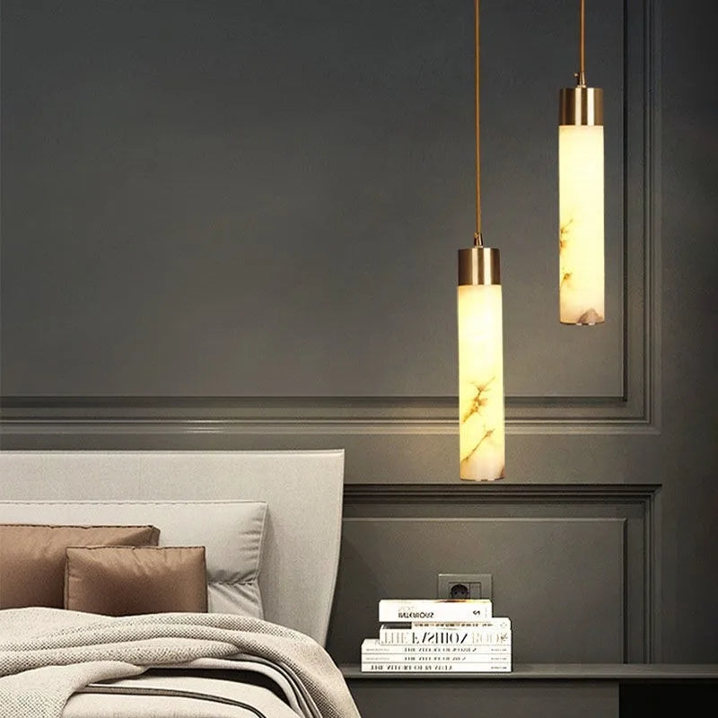 Natuurstenen Hanglamp Marmer met Koper Snoer Pendelverlichting voor Eettafel Slaapkamer Keukeneiland Woonkamer | Sulvida
