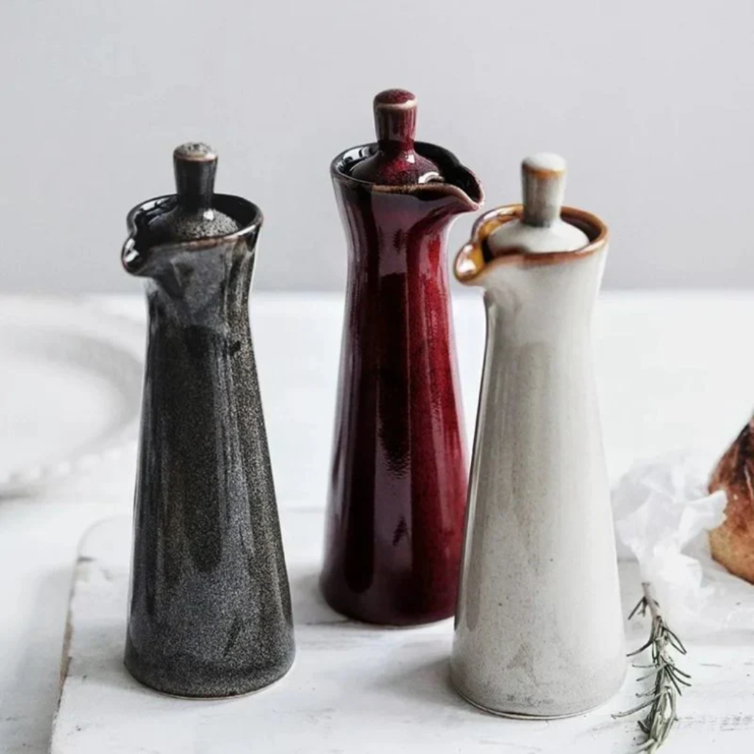 Keramische Olie- en Azijndispenser Glanzend Set van 2 Stuks Modern Serviesgoed Glas 120ml Keuken Tafel | Sulvida