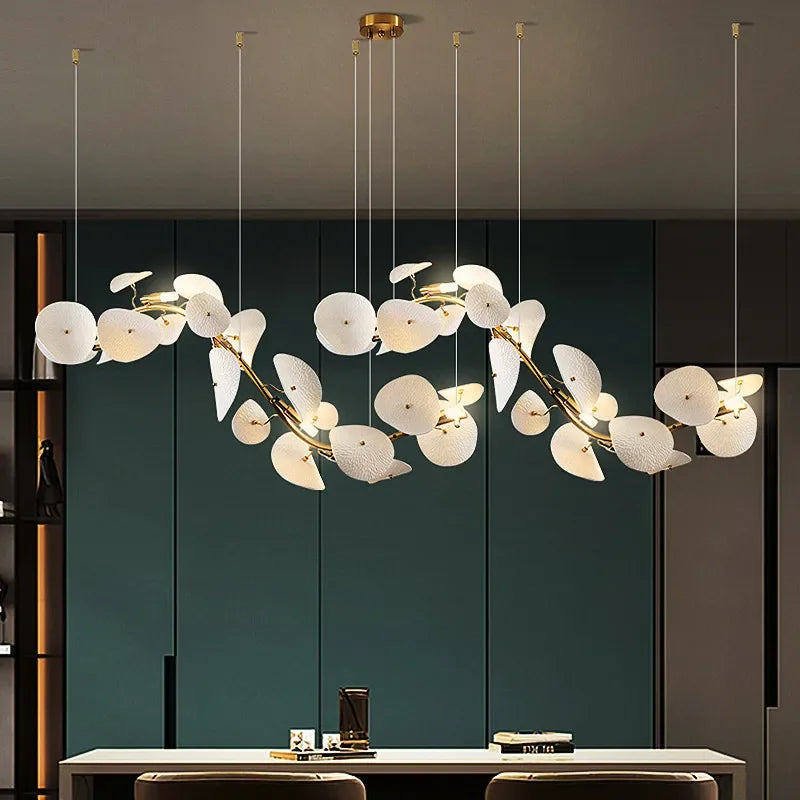 Keramische Hanglamp Lotus Lineair Design Wit Eettafel Woonkamer Slaapkamer Verlichting LED Eetkamer Modern | Sulvida