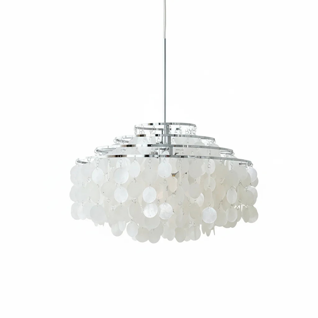 Ronde hanglamp met schelpenlagen en LED-verlichting voor sfeervolle woonkamer eetkamer entree en slaapkamer | Sulvida