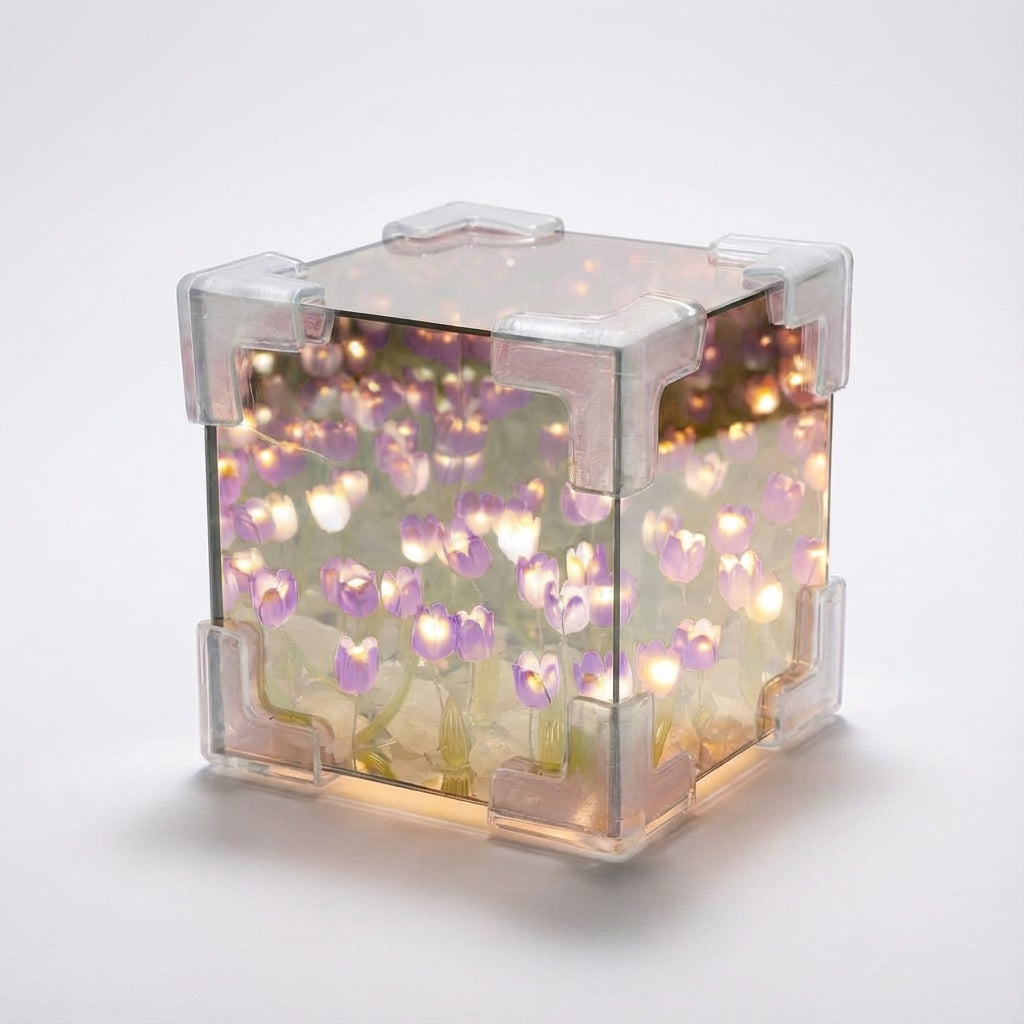 Moderne Tafellamp met Oneindige Spiegeleffect Tulpen Licht Decoratie USB Nachtlampje Sfeerlicht 12×12×12 cm | Sulvida