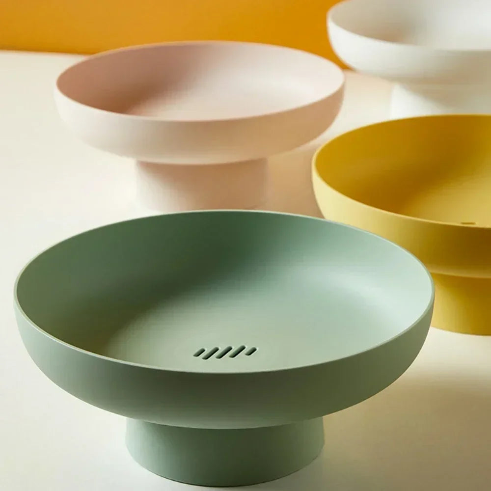 Fruitschaal met deksel 26 cm modern design kunststof groen wit geel roze praktische keukenopslag bewaardoos | Sulvida