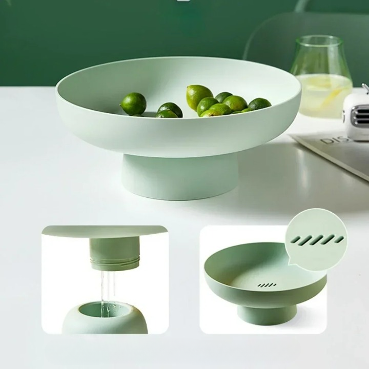 Fruitschaal met deksel 26 cm modern design kunststof groen wit geel roze praktische keukenopslag bewaardoos | Sulvida