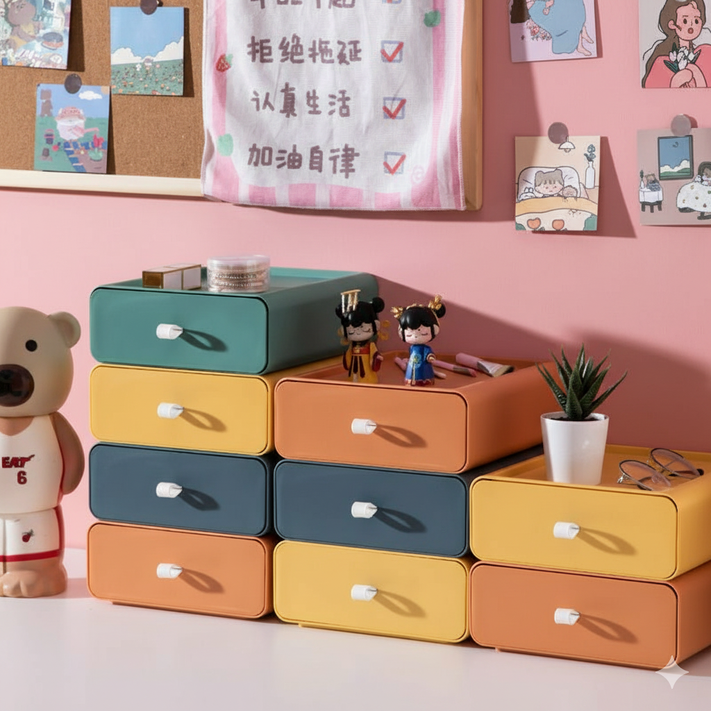 Stapelbare Opbergbox Kunststof Organizer voor Kantoor Badkamer Slaapkamer Klein Formaat 19 x 20 x 8 cm | Sulvida