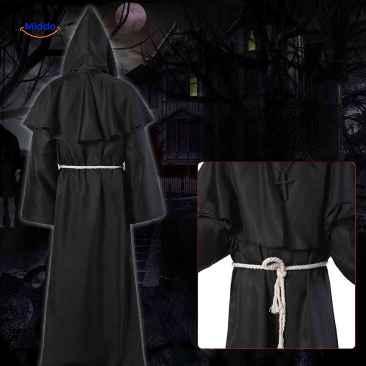 Middeleeuws Monniken Kostuum Halloween Verkleedkleding met Capuchon Volwassenen Carnaval Feest Outfit | Sulvida