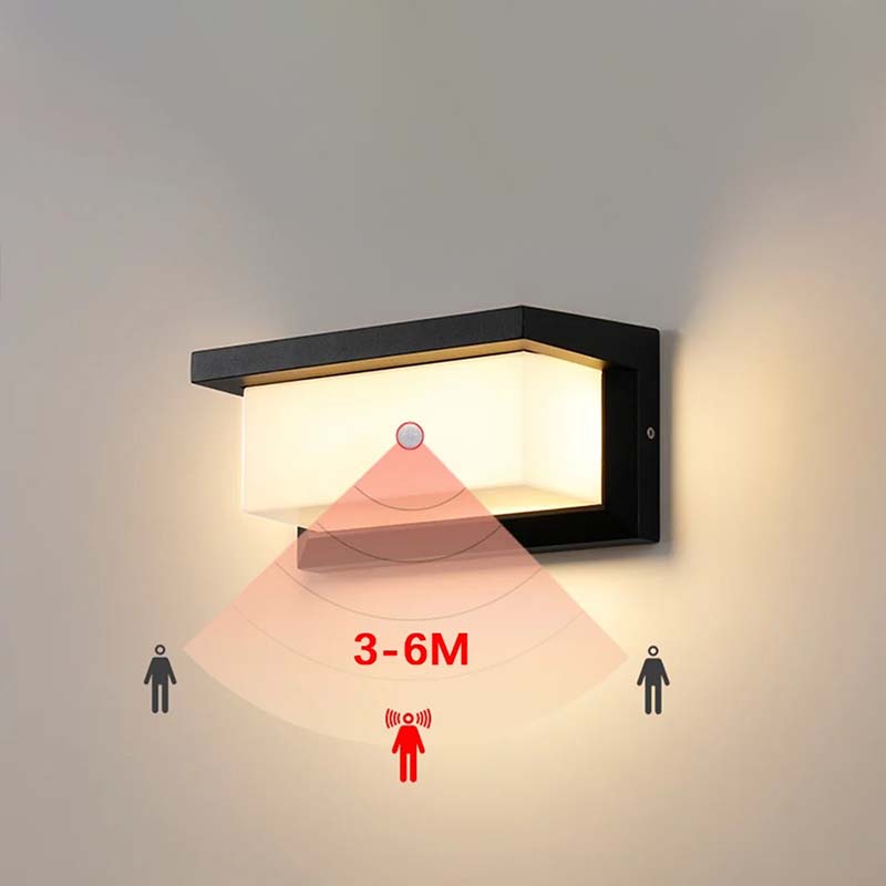 Buitenlamp Bewegingssensor Zwart LED Waterdicht Tuinverlichting Wandmontage Entree Veranda Oprit Gevel | Sulvida