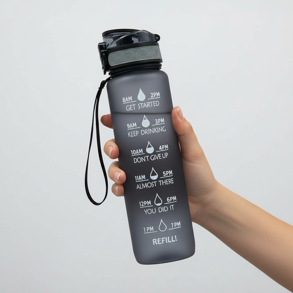 Motiverende Drinkfles met Tijdlijn 1000ml BPA-vrij Waterfles met Uurmarkeringen voor Dagelijkse Hydratatie | Sulvida