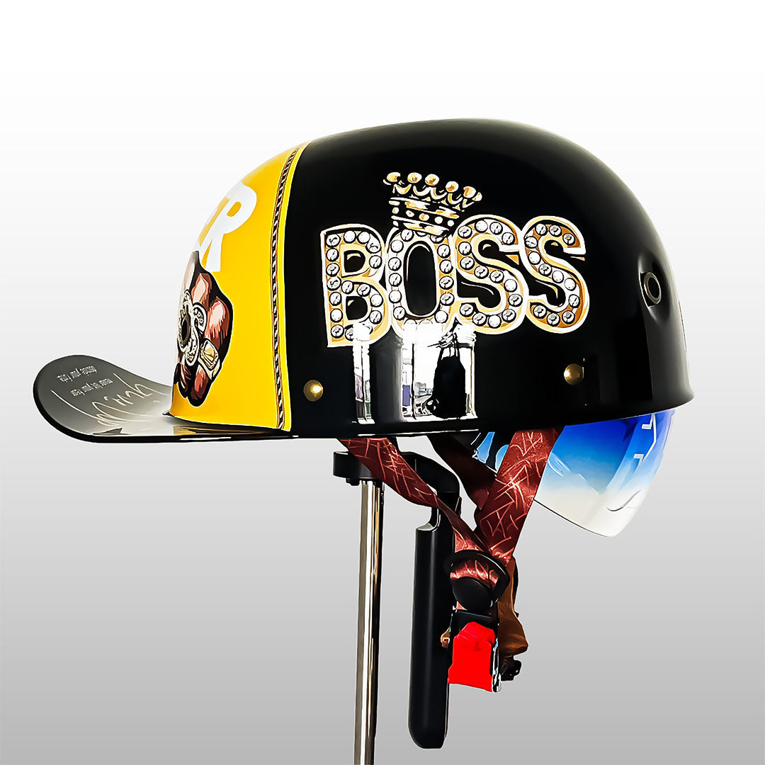Half Motorhelm Baseball Cap Stijl met Gouden Vleugels Design Vintage Look ABS Schaal Beschermhelm voor Motor Scooter Chopper Cruiser M L XL 2XL | Sulvida