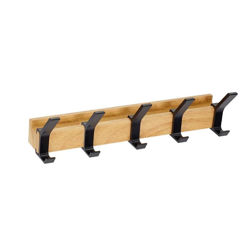 Wandkapstok Verstelbare Haken Rubberwood Aluminium Zwart Natuurhout Gang Slaapkamer Badkamer Entree Hal | Sulvida