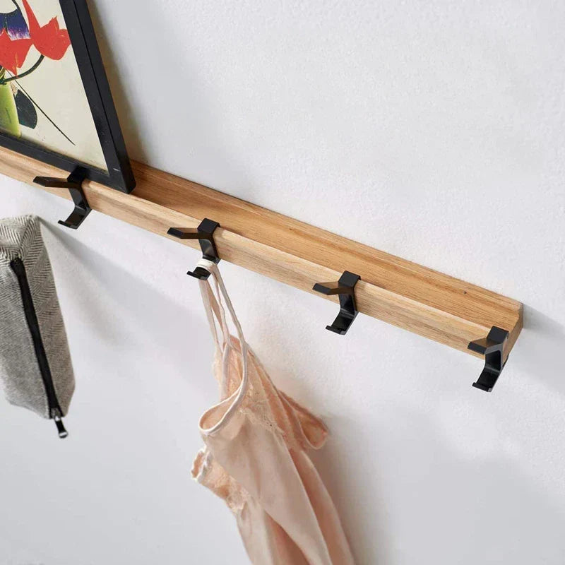 Wandkapstok Verstelbare Haken Rubberwood Aluminium Zwart Natuurhout Gang Slaapkamer Badkamer Entree Hal | Sulvida